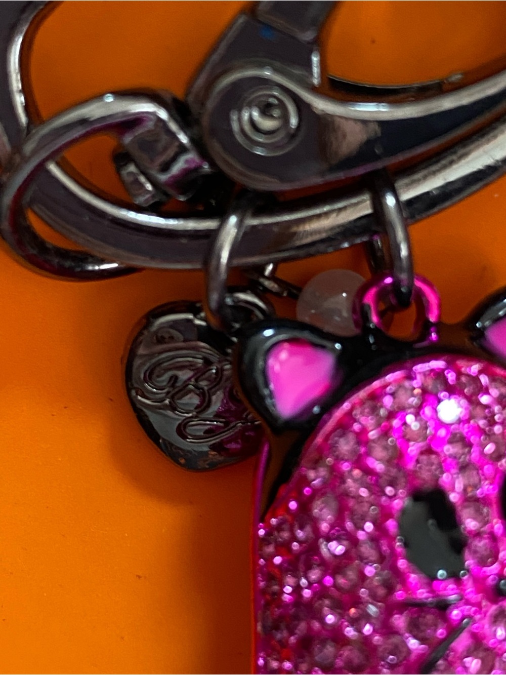 Betsey Johnson Hot Pink Crystal Ghost Cat NIB Keychain with Black Tassel - Picture 6 of 14